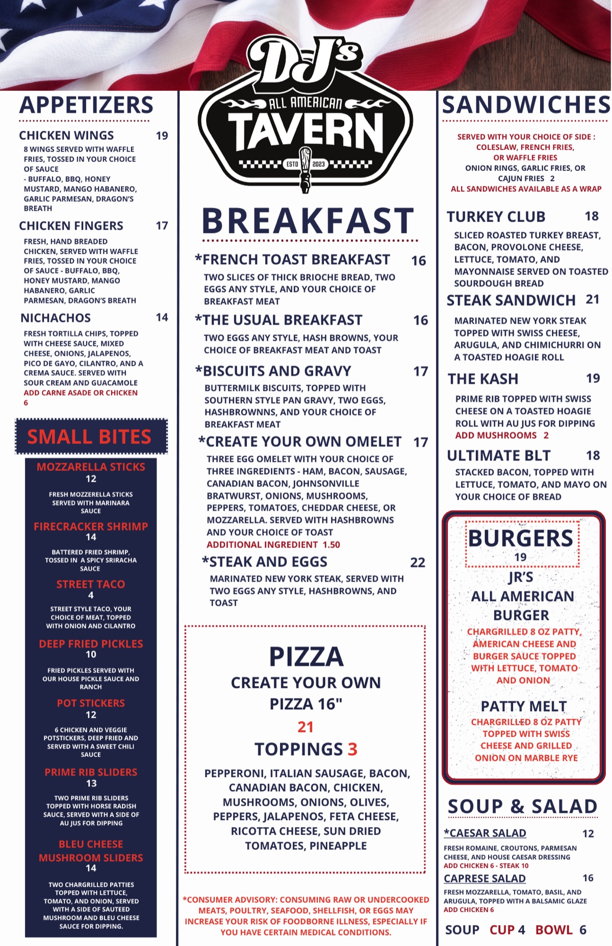 DJ's All American Tavern Menu - Page 1